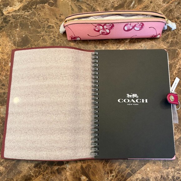 NWT Coach Notebook and Pencil Case Set in Pink Cherry Print - Picture 5 of 7